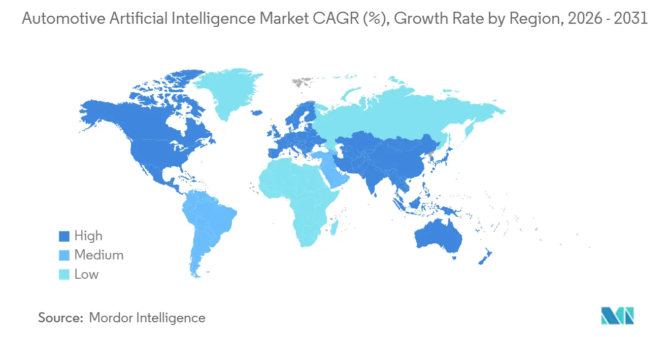 Automotive Artificial Intelligence Market CAGR (%), Growth Rate by Region