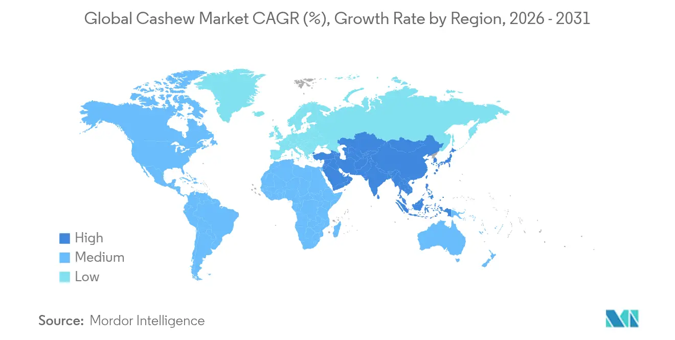 Global Cashew Market CAGR (%), Growth Rate by Region